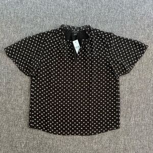 Ann Taylor Black Blouse with White Floral Design
